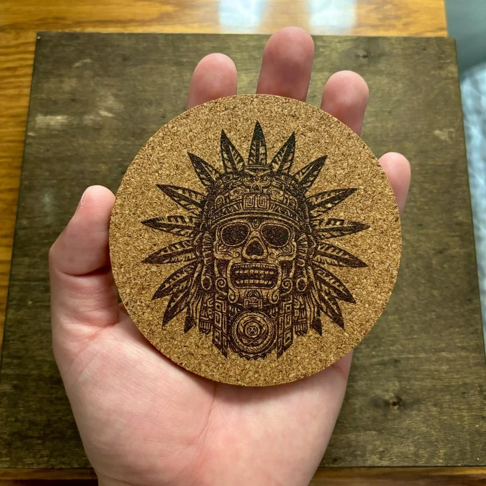Aztec Clipart 10 Laser Engraved Cork Coaster